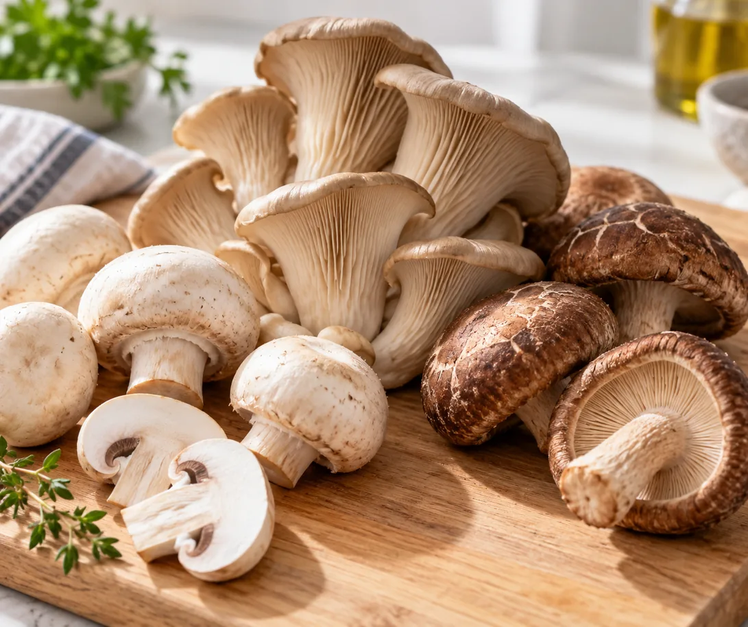 Champignons de Paris, pleurotes et shiitakés
