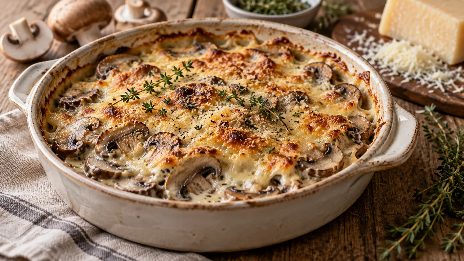 Gratin de champignons à la crème et parmesan