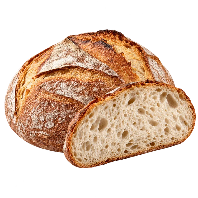 Illustration d’une miche de pain à croûte dorée et d’une tranche à mie alvéolée